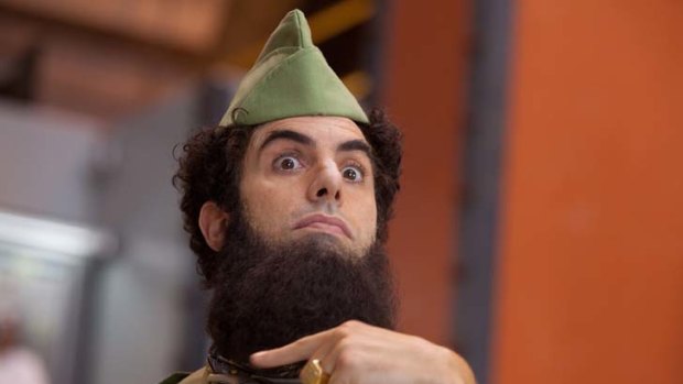 Tough call ... Sacha Baron Cohen has a hard time mining absurdist satire out of Admiral General Haffaz Aladeen, a character who can't hope to be any more grotesque than real-life dictators.