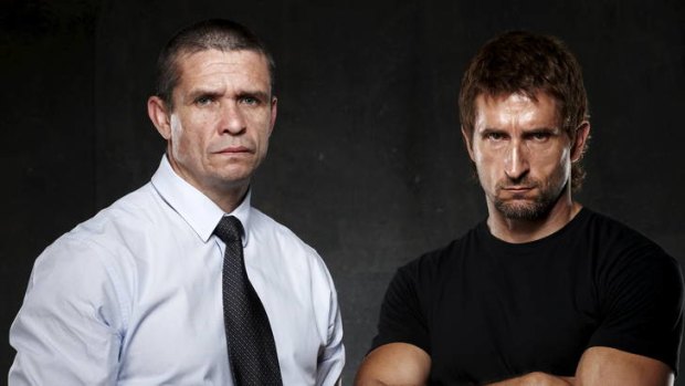 Jonathan LaPaglia (right) and Matt Nable star as Anthony Perish and Detective Gary Jubelin in <i>Underbelly: Badness</i>.