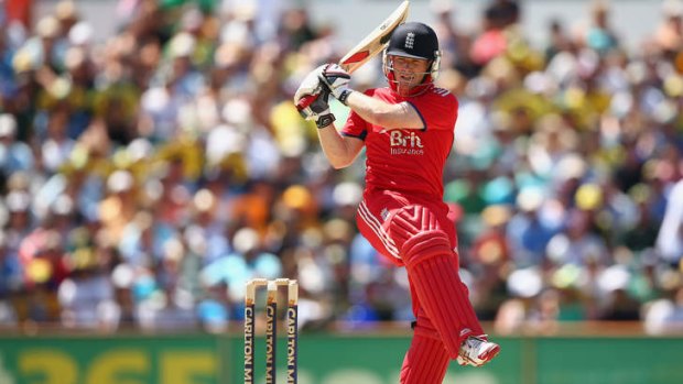 Eoin Morgan sends one to the rope.