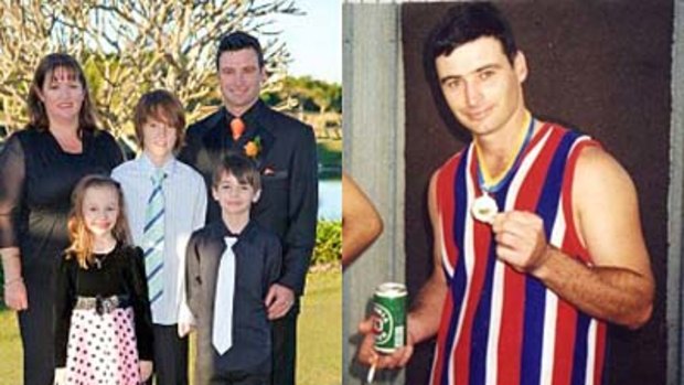 Shot ... Darren Hoare with his family and in football club colours.