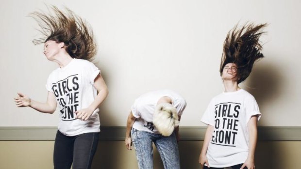 Whip it: Natalie Randall, Emily O'Connor and Jade Muratore of Hissy Fit will be asking woman to rock out in front of a camera at the Tiny Stadiums festival.
