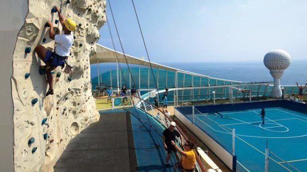 Cruise capers: the rock-climbing wall.