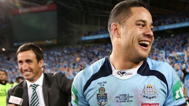 All smiles: Jarryd Hayne after winning State of Origin series last month.