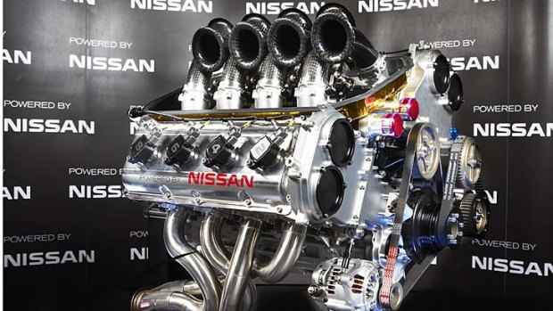 The V8 engine of the Nissan Altima, which will be used in the car.