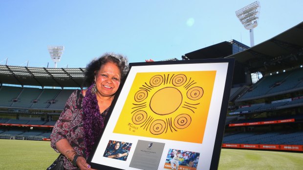 Fiona Clarke, Indigenous artist from Warrnambool, who has designed the artwork to be used throughout the MCG during the 2016 Boxing Day Test between Australia and Pakistan. Cricket Australia will dedicate the Test to the memory of Australia's first Aboriginal cricket team, which played 150 years ago an MCC team at the MCG on Boxing Day, 1866.