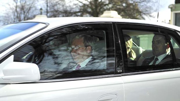 Back to the front: Prime Minister Kevin Rudd leaves Government House after advising the Governor-General to call an election.