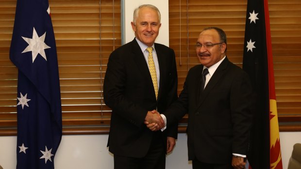 Prime Minister Malcolm Turnbull with PNG Prime Minister Peter O'Neill at Parliament House in Canberra in March. 