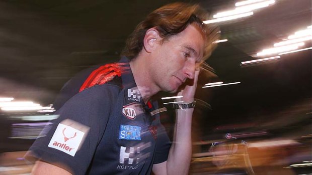 Bombers coach James Hird feels the strain.