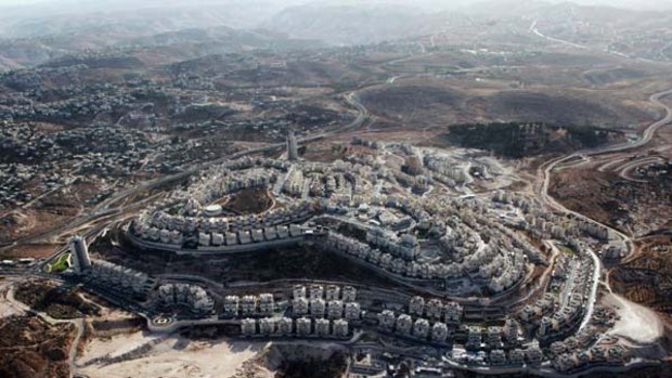 An aerial view of the Jewish settlement of Har Homa on the outskirts of Arab East Jerusalem.