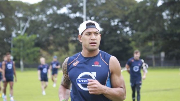 Ready to play: Israel Folau trains with the Waratahs on Tuesday.