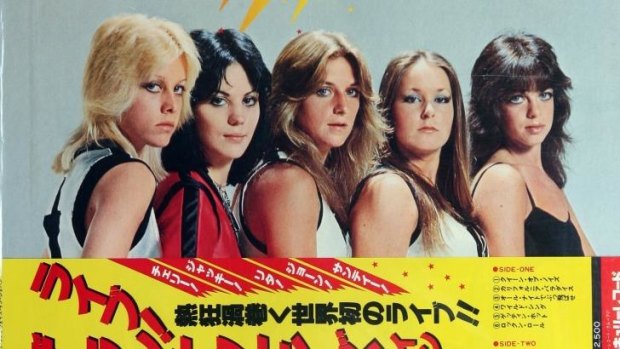 The cover of a Japanese release of a Runaways album, Jackie Fuchs is at the far right. Joan Jett is second from left.
