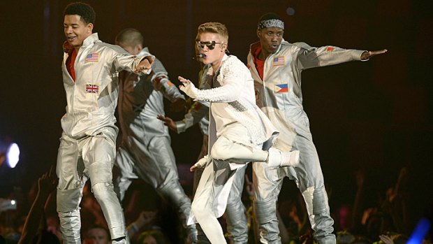 Prince of pop puts on a show: Justin Bieber performing in Brisbane.