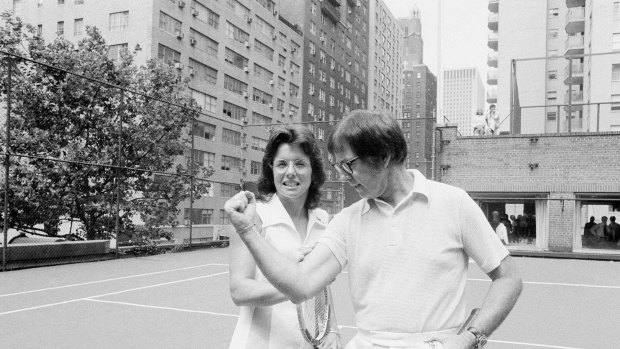 Billie Jean King with her "Battle of the Sexes" opponent, Bobby Riggs, in New York in 1973. 