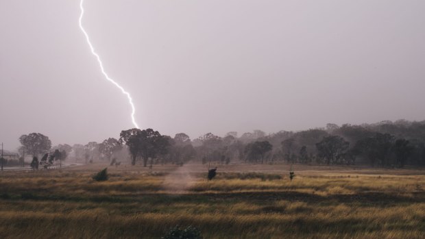 A lightning strike over Gungahlin on Thursday.
