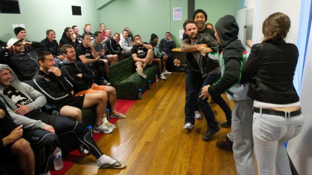 Fight club ... the Rabbitohs are running a workshop in which players are involved in role playing to help them deal with confronting situations.