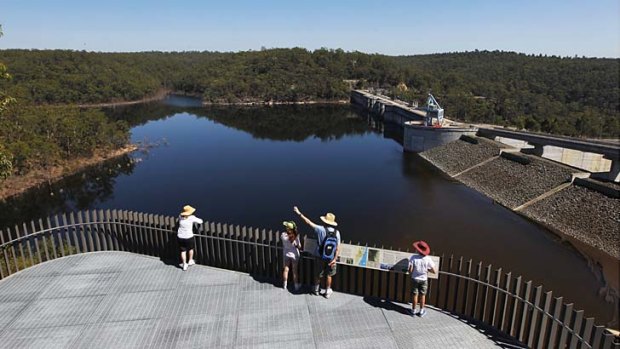 The view of the dam from a platform at the Warragamba Dam Visitor Centre.