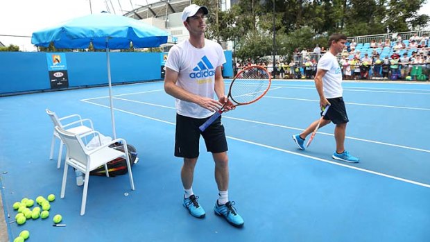Andy Murray and Daniel Vallverdu prepare for a practice session on Wednesday.