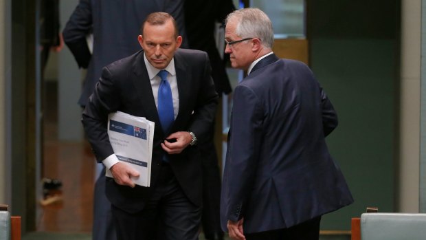 Mr Abbott and Mr Turnbull in Parliament on Monday.