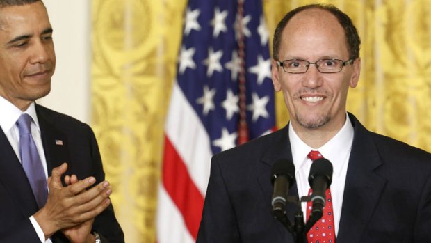 Nominee ... US President Barack Obama (left) with Assistant Attorney General Tom Perez.