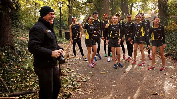 In training: Rob de Castella, left, with the Indigenous Marathon Project team before a training run in New York's Central Park.