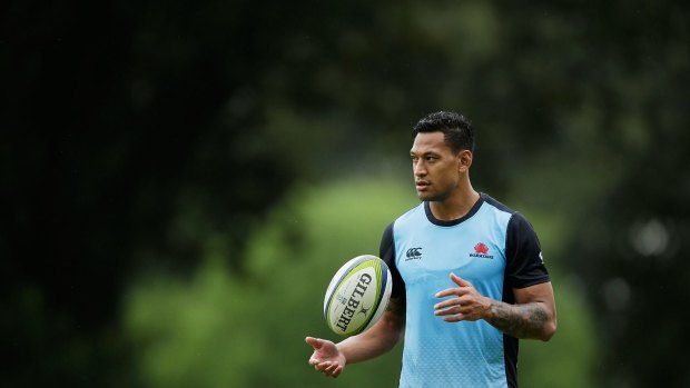 Israel Folau looks on during the Waratahs Super Rugby training session at Kippax Lake on Tuesday in Sydney. 