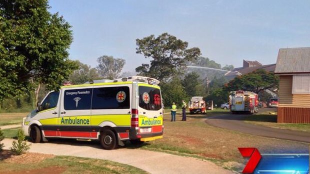 Emergency services at the scene of two grass fires in Banyo. Photo: Seven News.