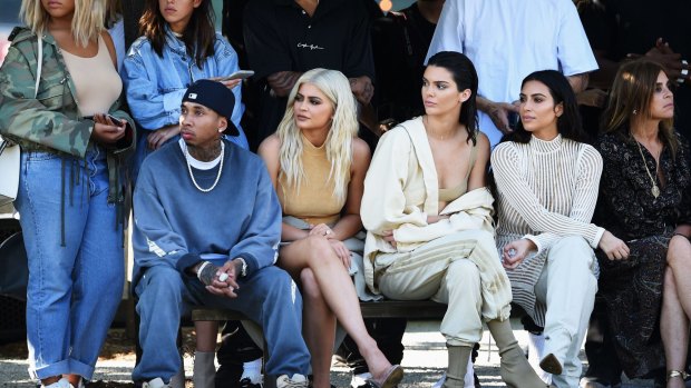 Tyga, Kylie Jenner, Kendall Jenner, Kim Kardashian sit front row at the Kanye West Yeezy season 4 fashion show in New York.