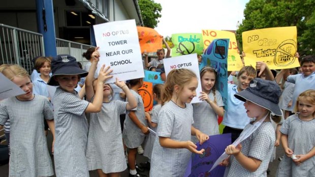 Pupil power &#8230; Double Bay students protest against the tower.
