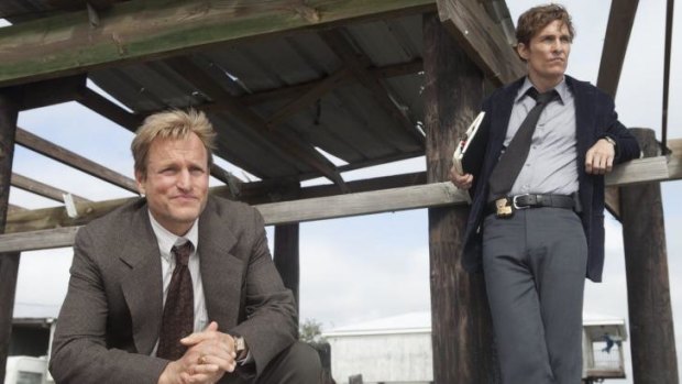Matthew McConaughey and Woody Harrelson in season one of <i>True Detective</i>.