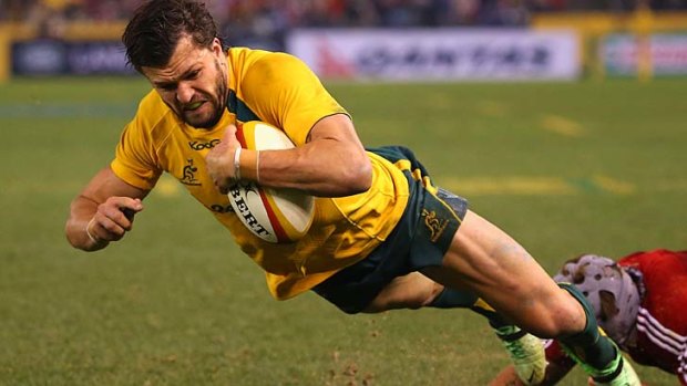 Try-time: Adam Ashley-Cooper heads for the line during the Wallabies' thrilling win over the Lions.