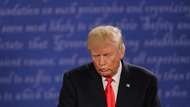 Pulling faces: Donald Trump during the second presidential debate.