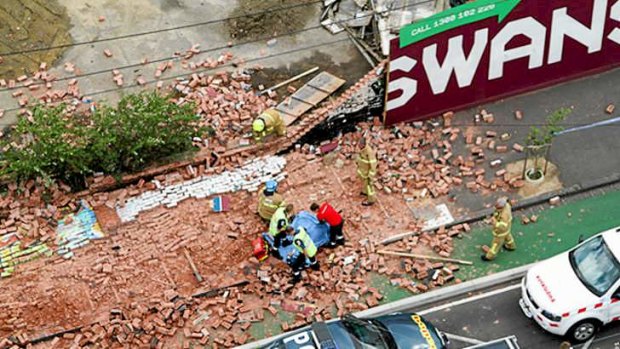Site of the brick wall collapse in Swanston Street, Melbourne.
