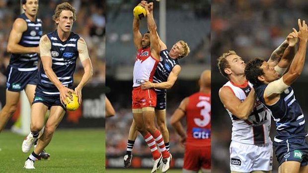 Young guns: Geelong are looking at Billie Smedts (far left), Cameron Guthrie and Steven Motlop to step up.