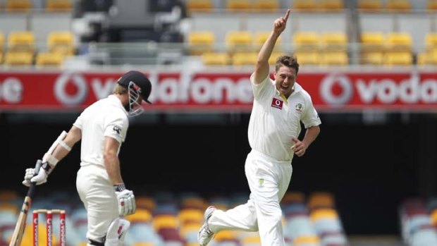 James Pattinson celebrates the wicket of New Zealand's Kane Williamson.