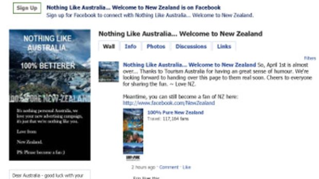 April Fool, Aussies ... Tourism New Zealand has agreed to hand over this Facebook page.