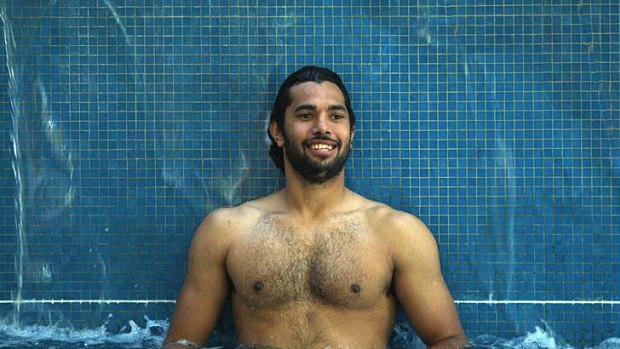 Dane Nielsen relaxes in the pool during a Melbourne Storm recovery session yesterday.