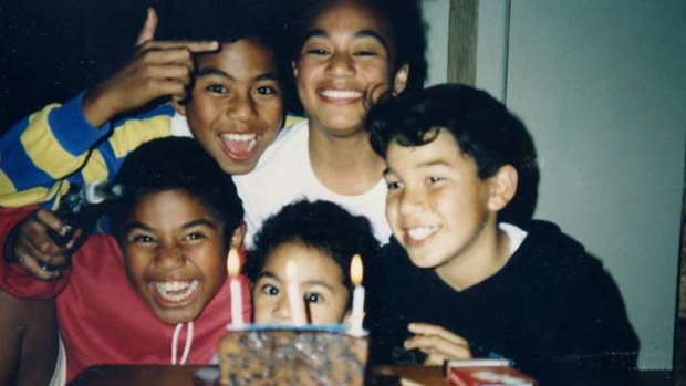 Clockwise from far left: Mo'onia Gerrard and brother Mark; with cousins from left Wycliff Palu, Muti, Salote, Mark and Rowana (centre front).