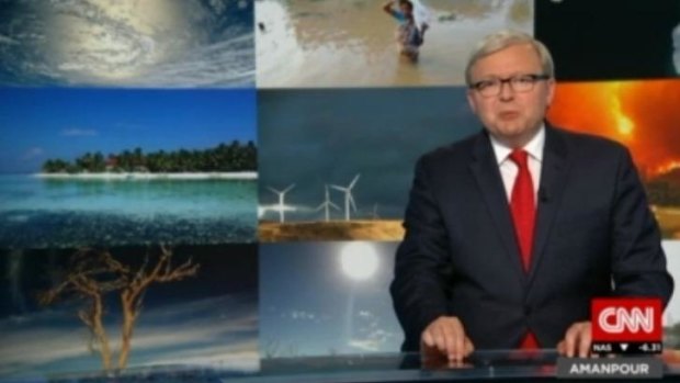 Solid but a little stiff ... Kevin Rudd made his debut as an international television host on CNN program <I>Amanpour</I> on Friday.