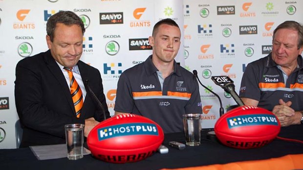 Driven: Tom Scully (centre) at the announcement of his signing with GWS.