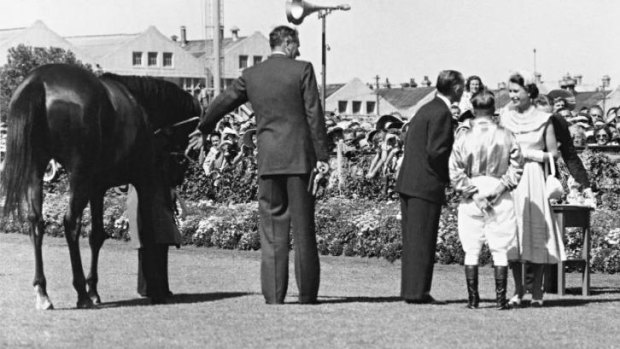 Those were the days: Queen Elizabeth at the race named in her honour at Royal Randwick in 1954.
