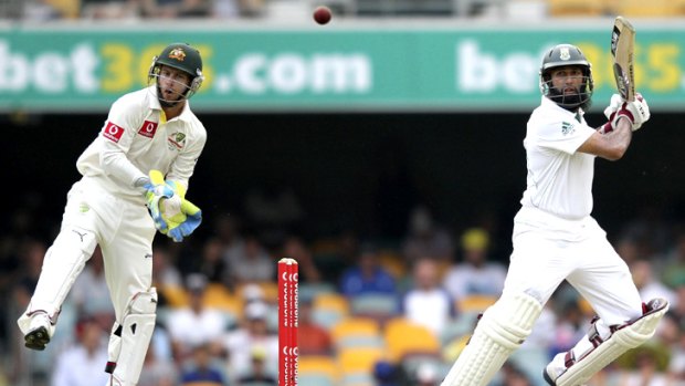Eyeing off a century ... Hashim Amla compiled 90 not out on the opening day.