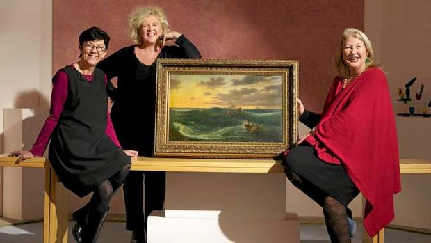 Ruth Pullin who specialises in the artist, Eugene von Guerard, with Virginia Dahlenburg, conservator and Lauraine Diggins.