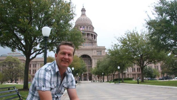 Happy days ... the finance director for the Sydney Writers’ Centre, Peter van der Kraan (pictured in Austin, Texas), has the freedom to work from home or while travelling thanks to web-based tools.