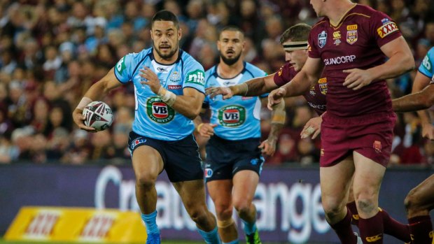 Mixed bag: Hayne playing in the centres during the 2017 State of Origin series.