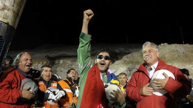 Clockwise, from left, Luis Urzua, the last miner out, celebrates his rescue. Then followed a hectic tour including Disney World in Florida; Jerusalem and Hollywood.