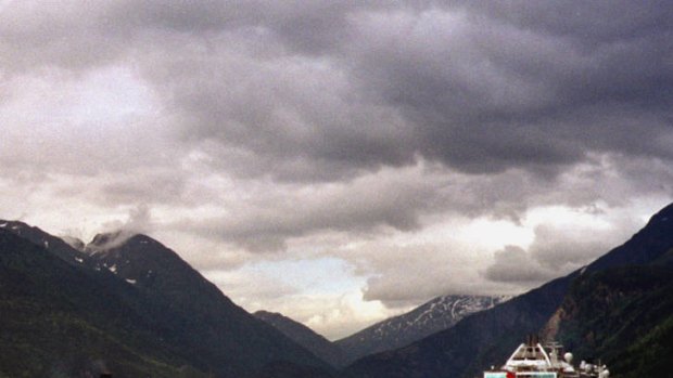 Cruise ships in the glacier-carved harbour in Skagway, Alaska.