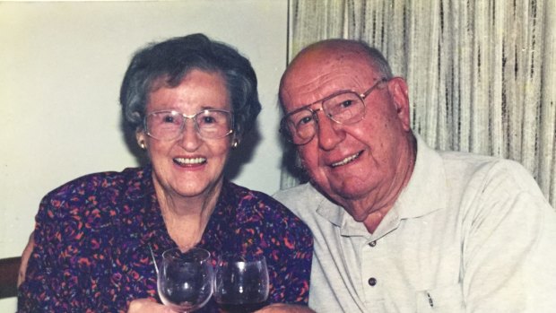 Former owner of The Queanbeyan Age, Jim Woods, with his wife Rene on their 60th wedding anniversary in 1998.