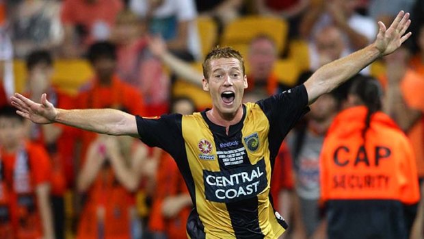 Oliver Bozanic scores a goal in extra time for the Mariners in this year's A-League Grand Final.