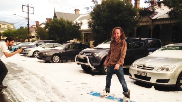 Snowboarding in Newtown.