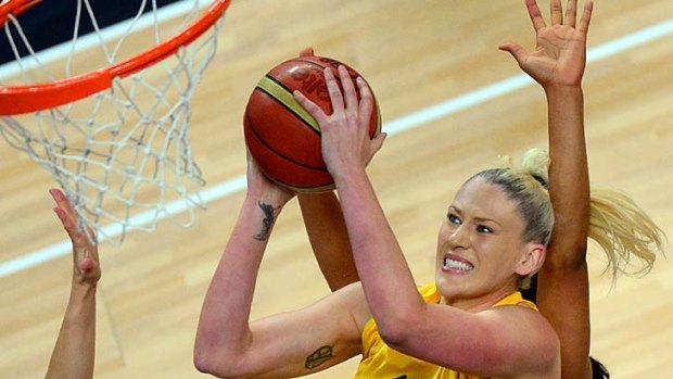 Lost in the semis ... Lauren Jackson jumps to score.